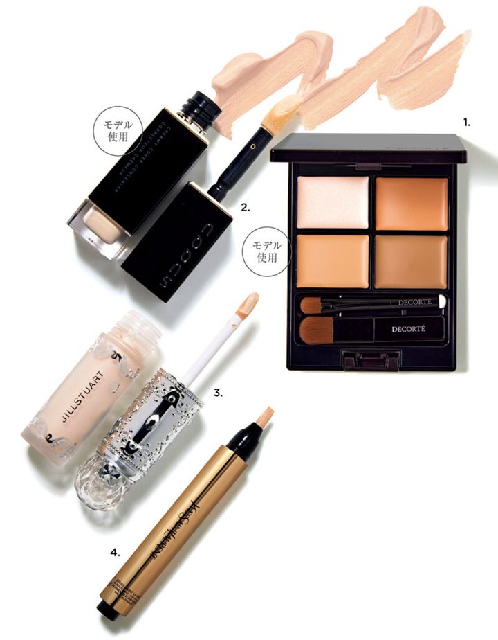 1_トーンパーフェクティング パレット（コスメデコルテ） 2_スック クリーミィ カバー コンシーラー N-01（スック） 3_ダイヤモンドティップス コンシーラー（ジルスチュアート ビューティ） 4_ラディアントタッチ No.0（イヴ・サンローラン・ボーテ）