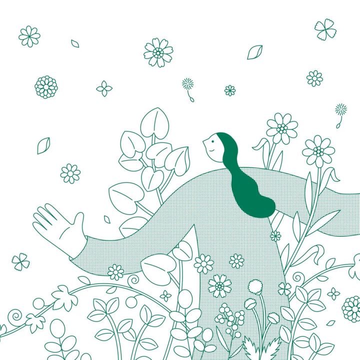 花々に囲まれた人物のイラスト