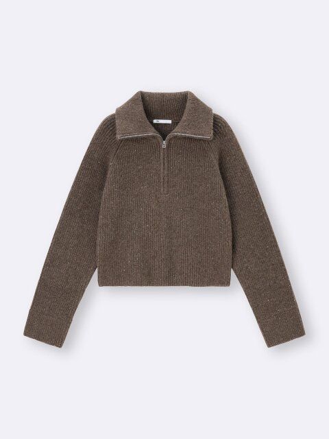 2025gu襟付きネップハーフジップニットプルオーバー