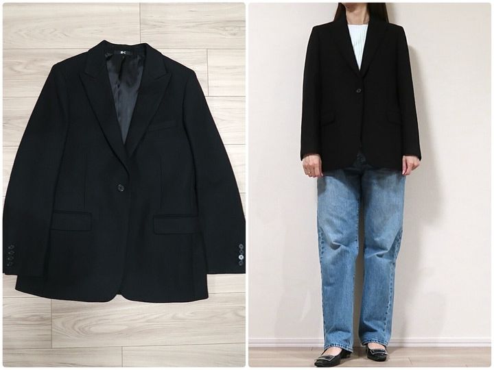 ユニクロで見つけた「ツイードテーラードジャケット」は、さまざまなシーンで頼りになる万能な黒ジャケットです。おすすめポイントをリポートします。 ※画像：筆者撮影