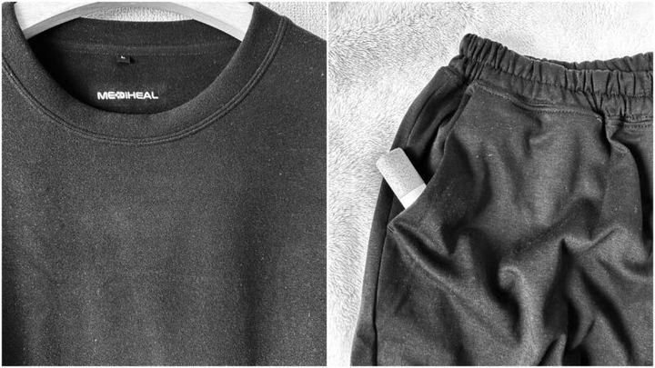 『ワークマン』のリカバリーウェア「メディヒール」RICHWARM トレーナーとロングパンツの生地拡大画像