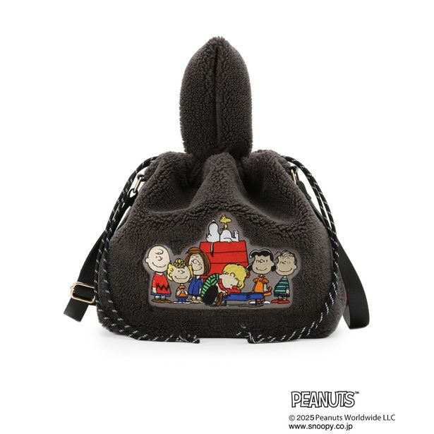 「【PEANUTS】ボア巾着トート(チャコールグレー)」(5497円)