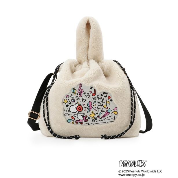 「【PEANUTS】ボア巾着トート(アイボリー)」(5497円)