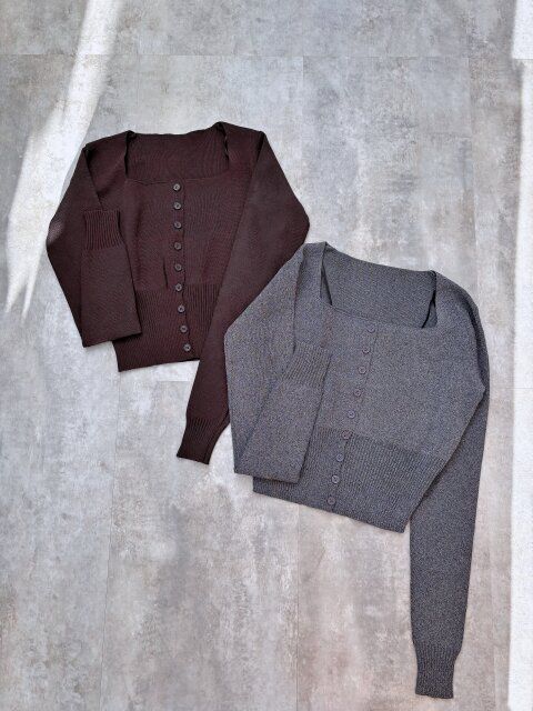 coca ハイゲージニットスクエアカーディガン ブラウン チャコール