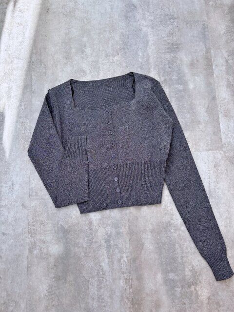 coca ハイゲージニットスクエアカーディガン チャコール