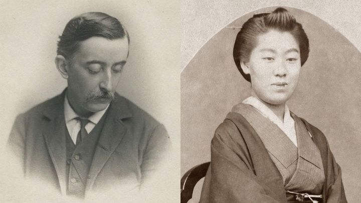左＝ラフカディオ・ハーン（小泉八雲）、右＝セツが20歳のころ