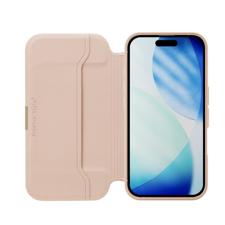 iPhone 17用 ガラスフリップケース（サフィアーノ調/ピンク）内側