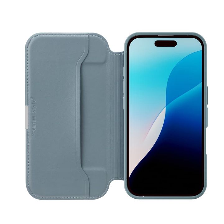 iPhone 17用 ガラスフリップケース（ブルー）内側