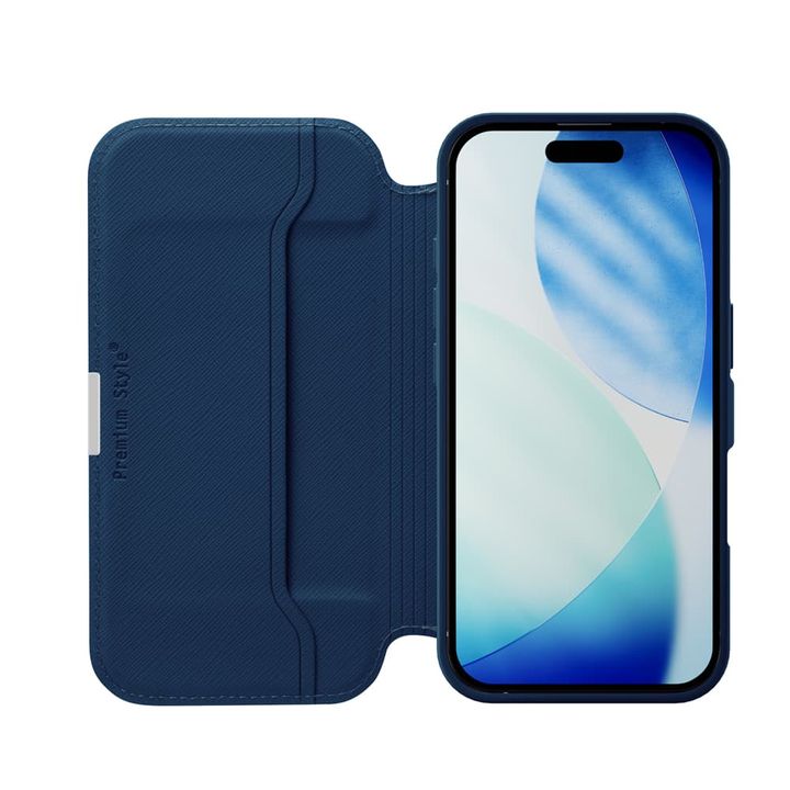 iPhone 17用 ガラスフリップケース（サフィアーノ調/ネイビー）内側