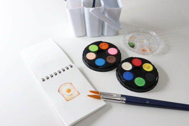 ダイソー 持ち運べる絵の具（12色セット） 使用方法 発色 