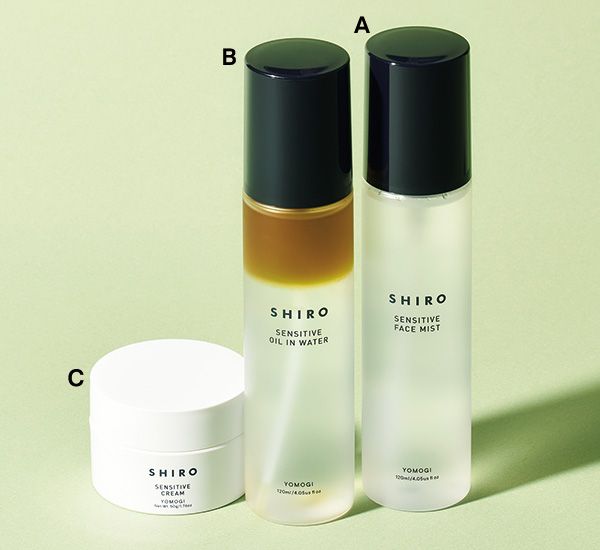 【A】ヨモギフェイスミスト 【B】ヨモギオイルインウォーター 【C】ヨモギフェイスクリーム