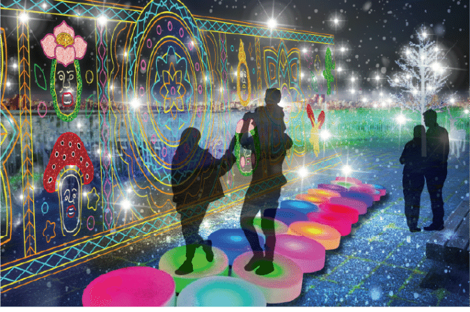 アクロス福岡イルミネーション こびとづかんコラボ 屋上パレスエリア