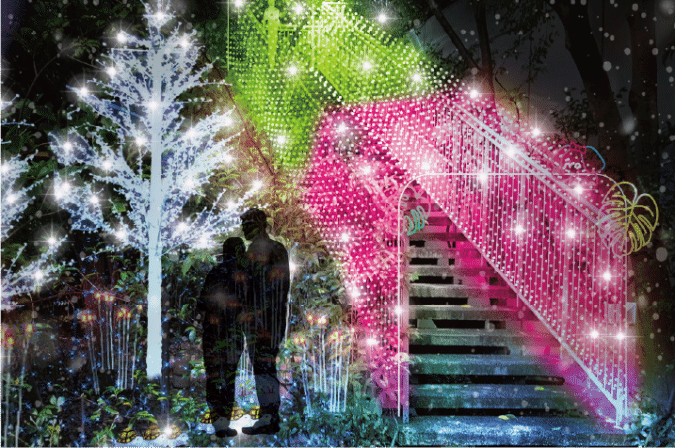 アクロス福岡イルミネーション こびとづかんコラボ 光のトンネル