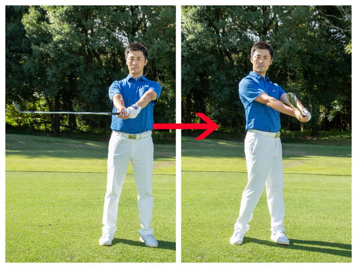 アプローチの方向性をアップさせるには？体の右側で打つ！