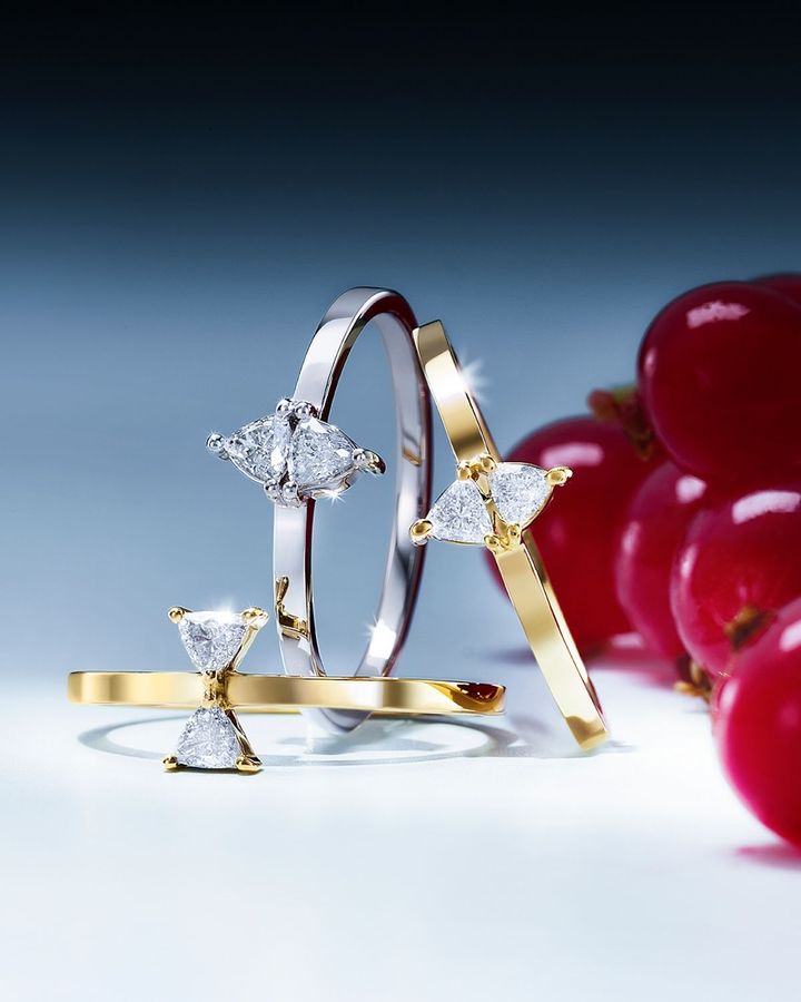 「セブロン ロサンジュ ダイヤモンド リング」（PT×ダイヤモンド）（YG×ダイヤモンド）各￥156,200 「セブロン ダイヤモンド リング」（YG×ダイヤモンド）￥154,000