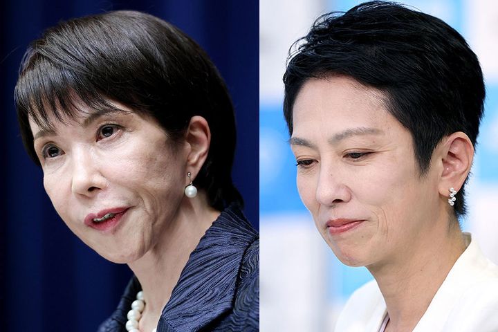 高市早苗首相（左）と蓮舫氏（右）