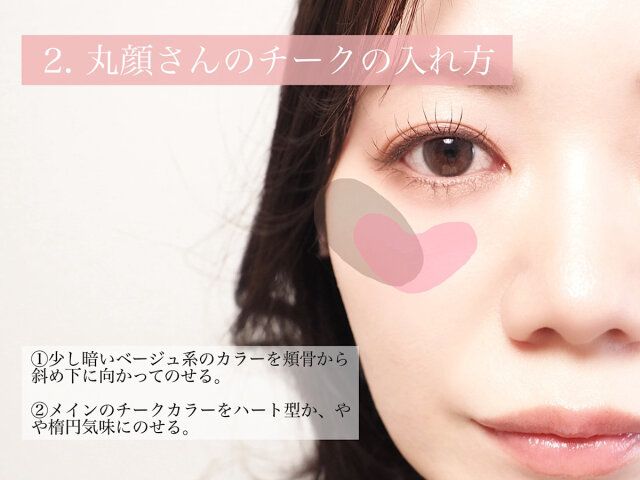 丸顔さんのチークの入れ方 説明