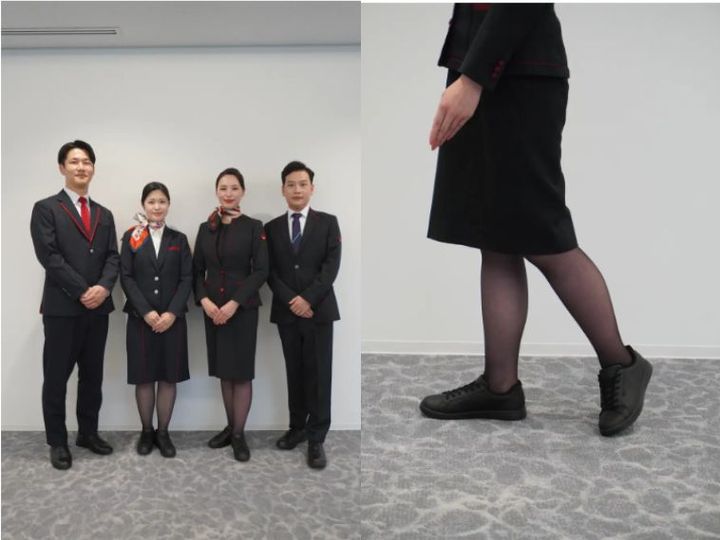 大手航空会社、日本航空（JAL）は11月13日より、グループ会社6社の客室乗務員や国内外で働く空港スタッフなど約1万４千人のスタッフが、スニーカーの着用を選択することができる運用を開始したと発表しました。