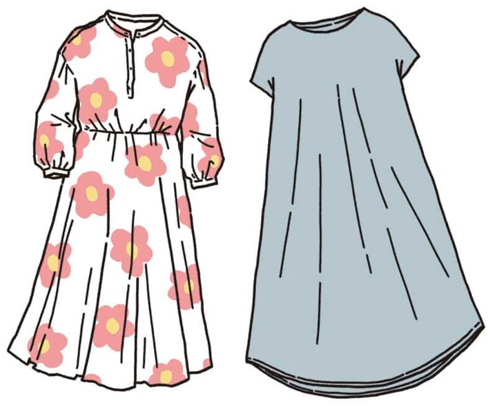 保護者会や個人面談でのNGな服装の例。派手な色やだらしないシルエットの服装は×