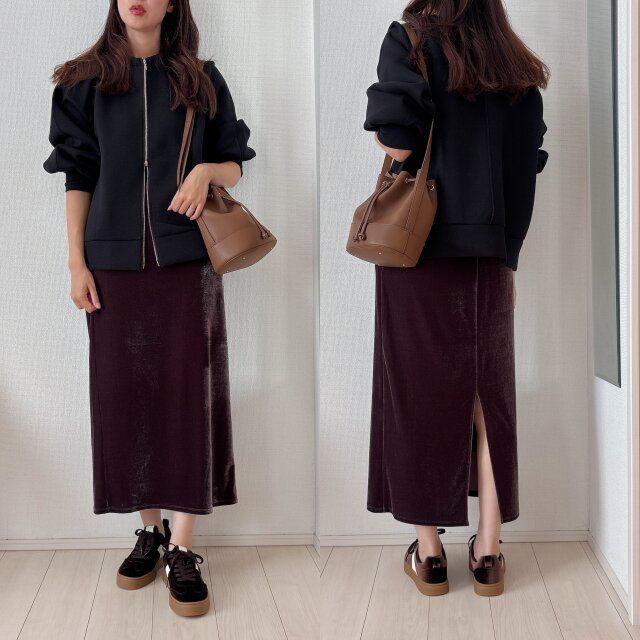 ベロアスカート合わせで統一感