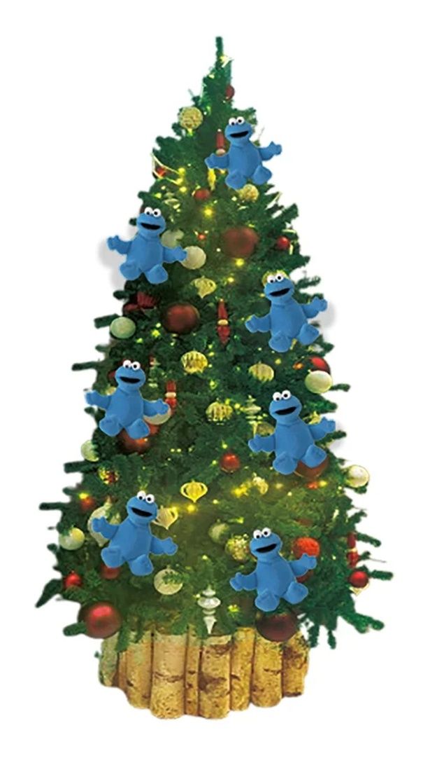クッキーモンスターのぬいぐるみで飾られたクリスマスツリーが5店舗限定で登場