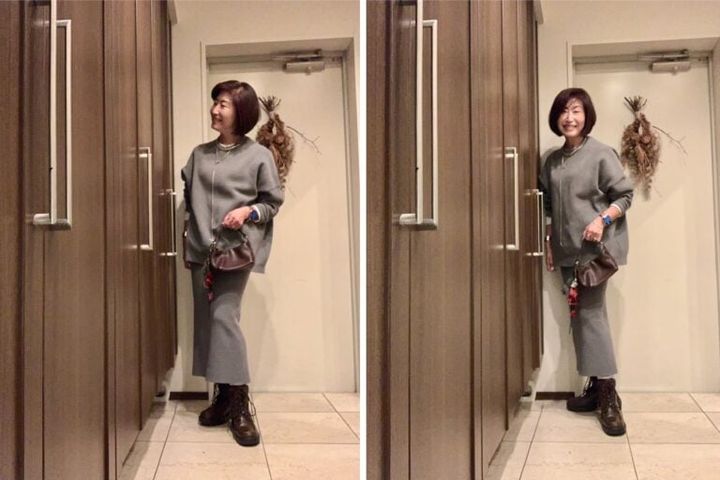 長谷川さん11月ブログ_ニットセットアップコーデ_茶系ブーツ