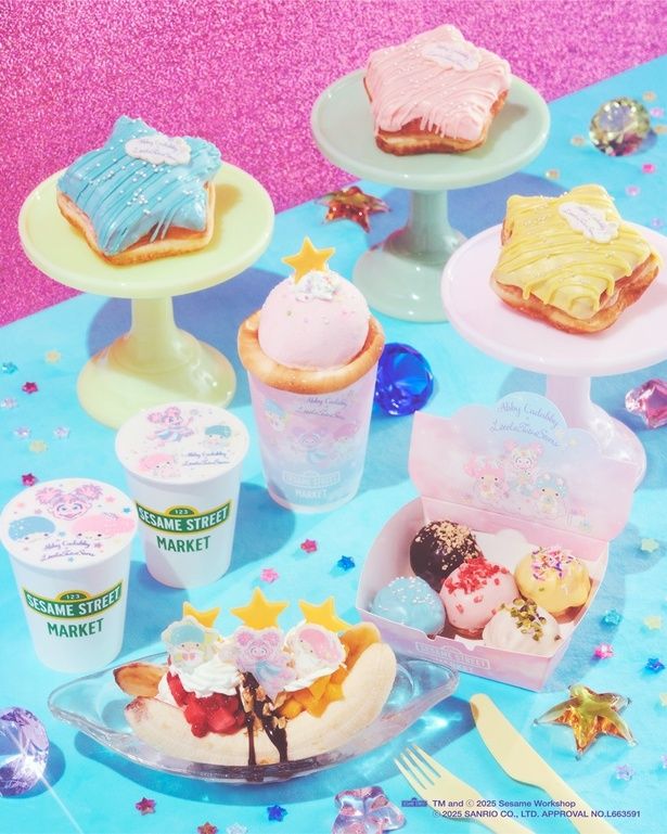 アビー、キキ、ララの3人が仲良く遊ぶ様子をモチーフにしたコラボカフェメニューもずらり