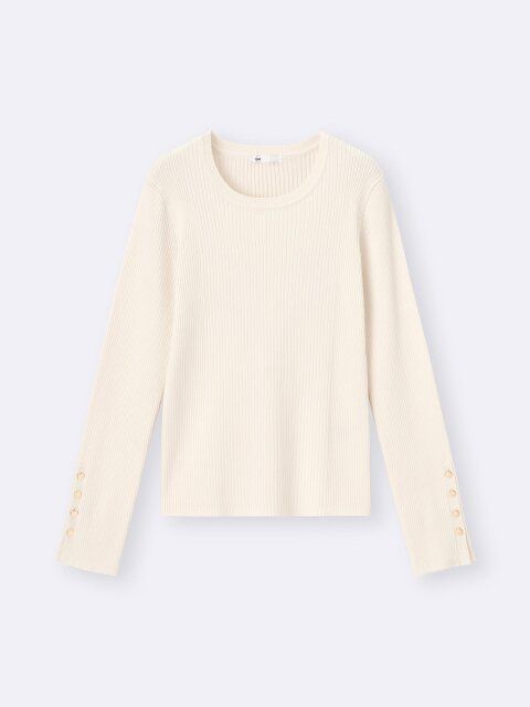 2025gu秋冬女性おすすめリブニットボタンスリーブプルオーバー