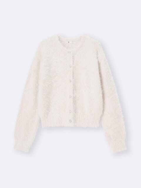 2025gu秋冬女性おすすめシャイニークルーネックカーディガン