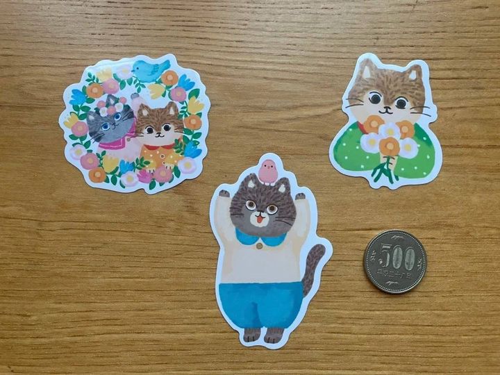DAISO(ダイソー)：モバイルステッカー(猫文具、C)