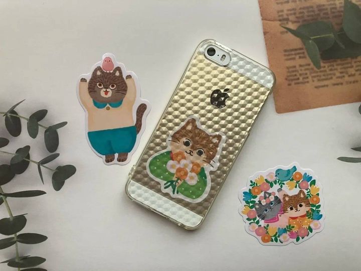 DAISO(ダイソー)：モバイルステッカー(猫文具、C)