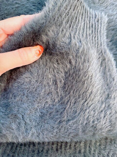 GUシャギーニットハートビジューボタンカーディガン ダークグレーの生地感