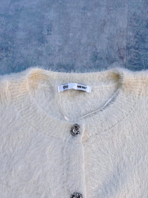 GUシャギーニットハートビジューボタンカーディガン ナチュラルのハートビジュー