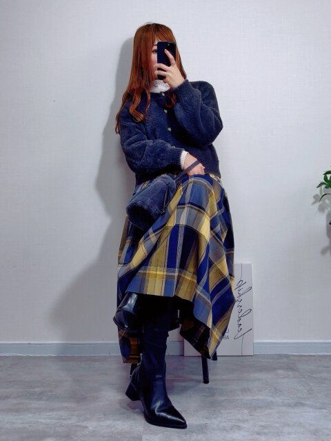 GUシャギーニットハートビジューボタンカーディガンのトラッドスタイル