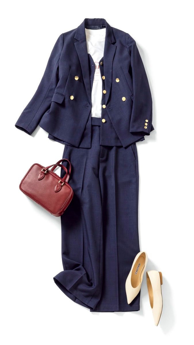 【着回しアイテム：Ⓐ＋Ⓒ＋Ⓓ】Tシャツ8800円（ルージュ・ヴィフ アンナ／アバハウスインターナショナル オンラインストア） バッグ4万4000円（ラシット／ラシット 京王百貨店 新宿店） シューズ6万8200円（ネブローニ）