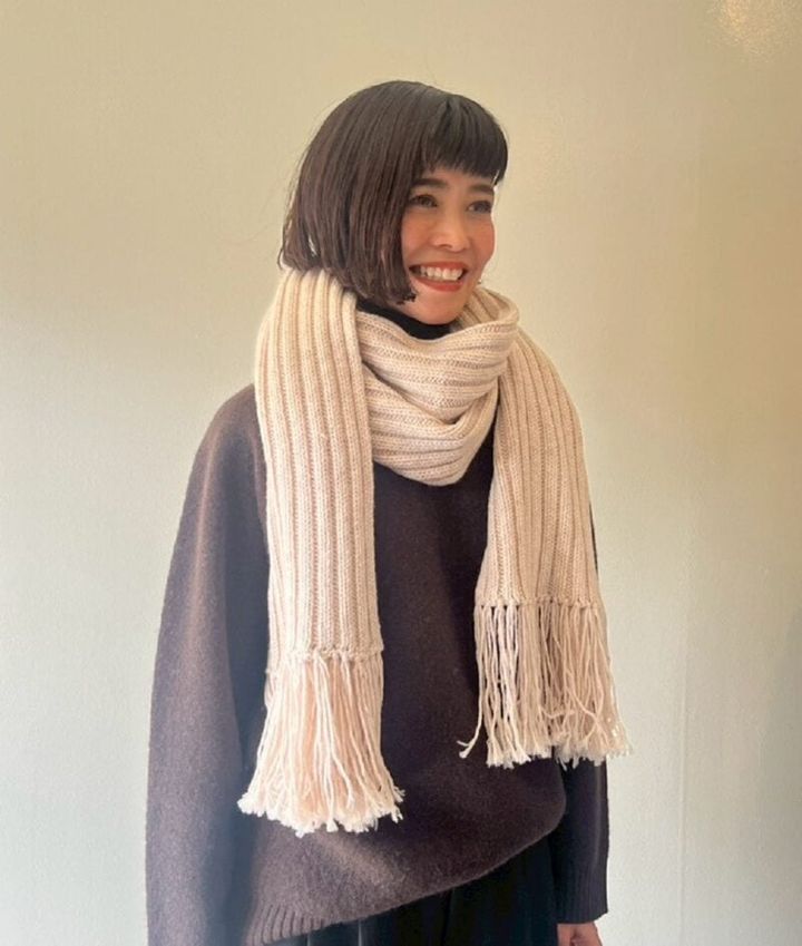 MUJILabo メリノウールローゲージストール 高本さん着用