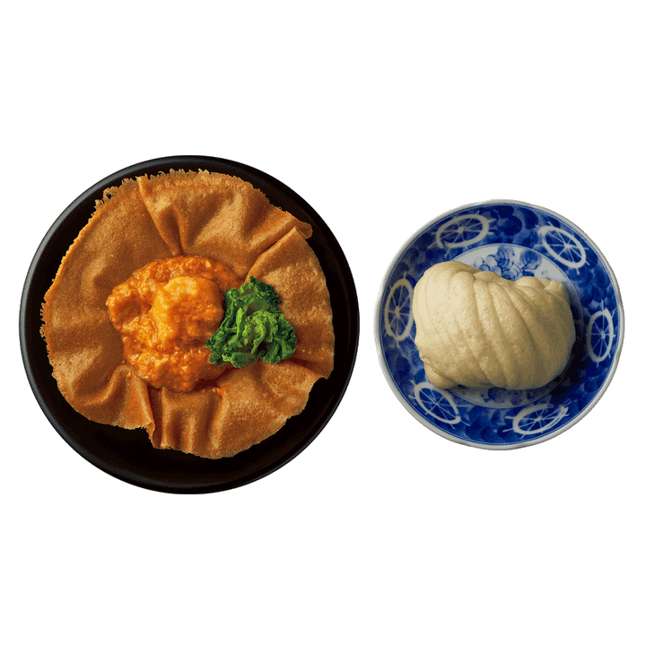 エビチリ 花巻添え