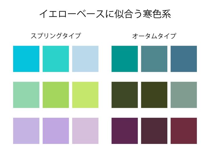 イエローベースの人に似合う寒色系