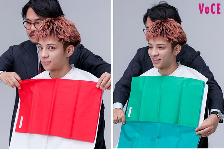 春・夏・秋・冬。４パターンの色みを当てて顔映りをチェック