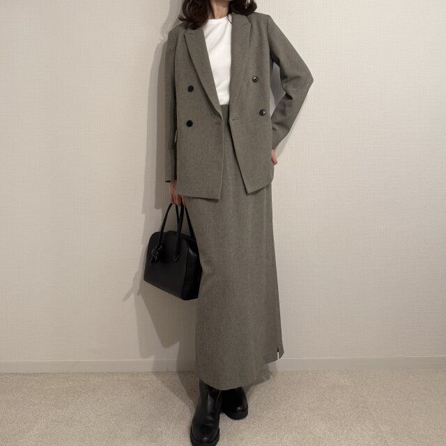 uncraveウールライクツイルジャケットのセットアップコーデ