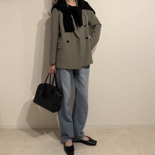 uncraveウールライクツイルジャケットとデニムコーデ