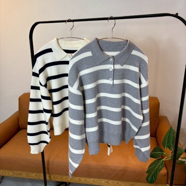 2025しまむら冬コラボボーダー襟付きニット