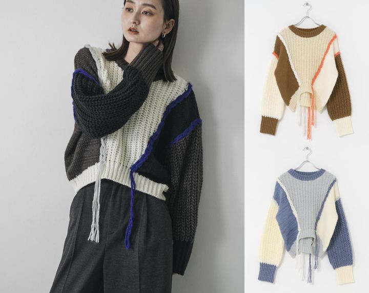 画像: パッチワークセーター（グレー/ブラウン/ブルー）各¥7,150（すべてセンスオブプレイス バイ アーバンリサーチ）