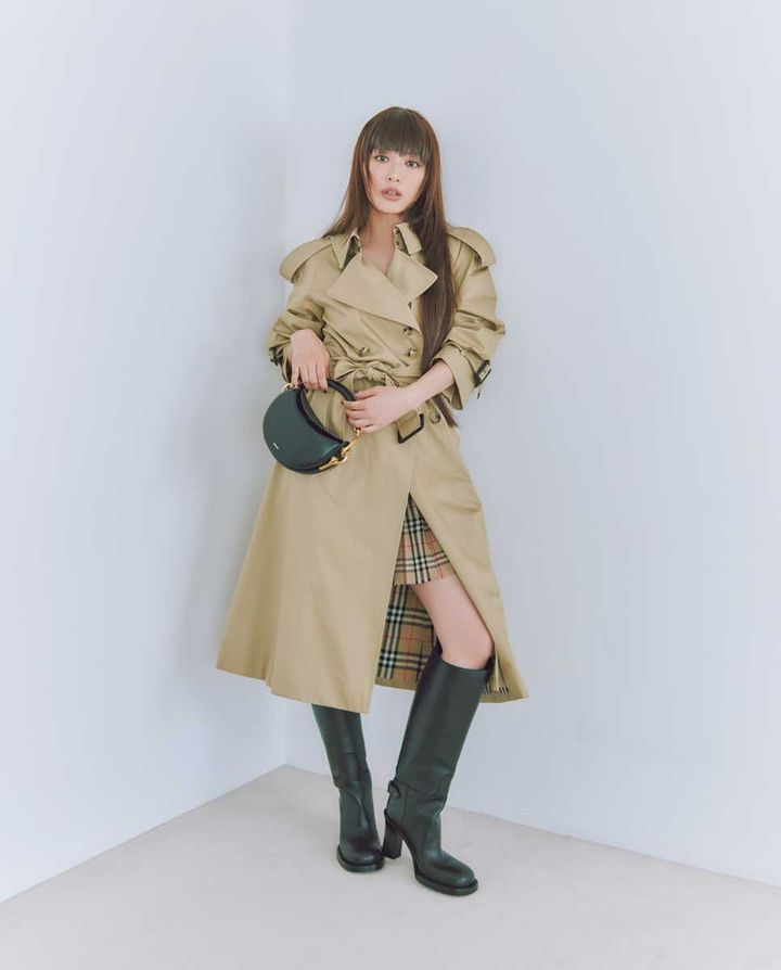爆人気♡bibiy トレンチコート チェック 裏地のバーバリーチェックが可愛い♡内田理央が着こなすバーバリーの