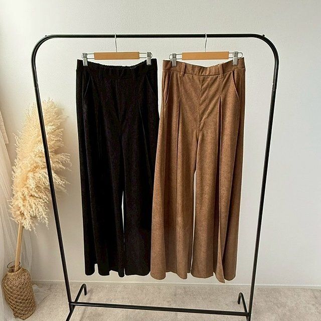 しまむらmisato細コール天タックワイドパンツ