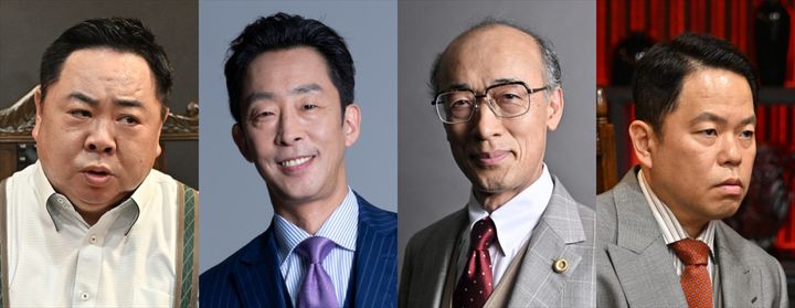 日曜劇場『リブート』に出演する（左から）塚地武雅、北村有起哉、酒向芳、ダイアン・津田篤宏 （C）TBS width=