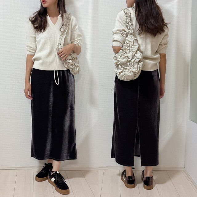 ベロアスカートでトレンドコーデ