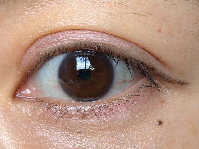 KATE バウンシーチークシャドウ PK-2 とスーパーシャープライナーEX4.0 BK-1を併用した目元メイク