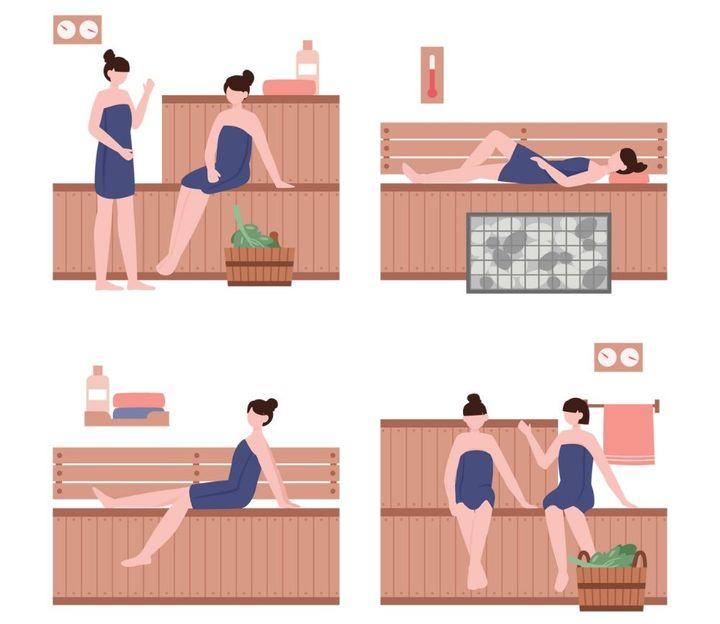 サウナに入る女性たち イラスト