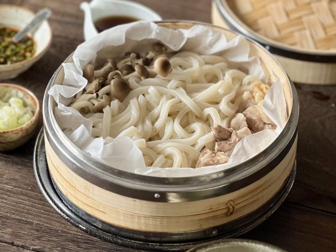 冷凍うどんのせいろ蒸し